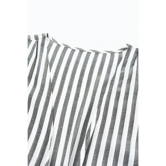 Azura Exchange  Wide Kimono Sleeves Tie Front Striped Romper with Pockets - Picture 1 of 8